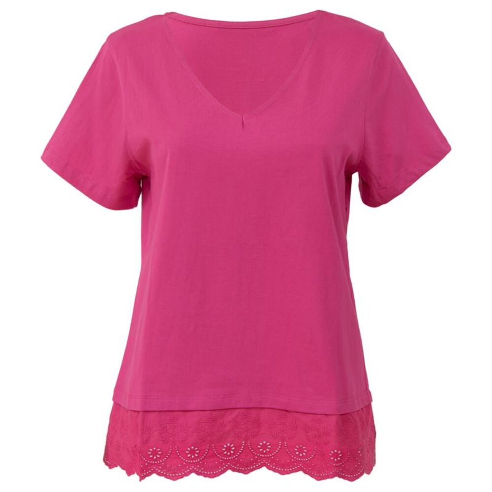 Skyline Collection Women's V-Neck T-Shirt with Eyelet Trim in Pink, Large